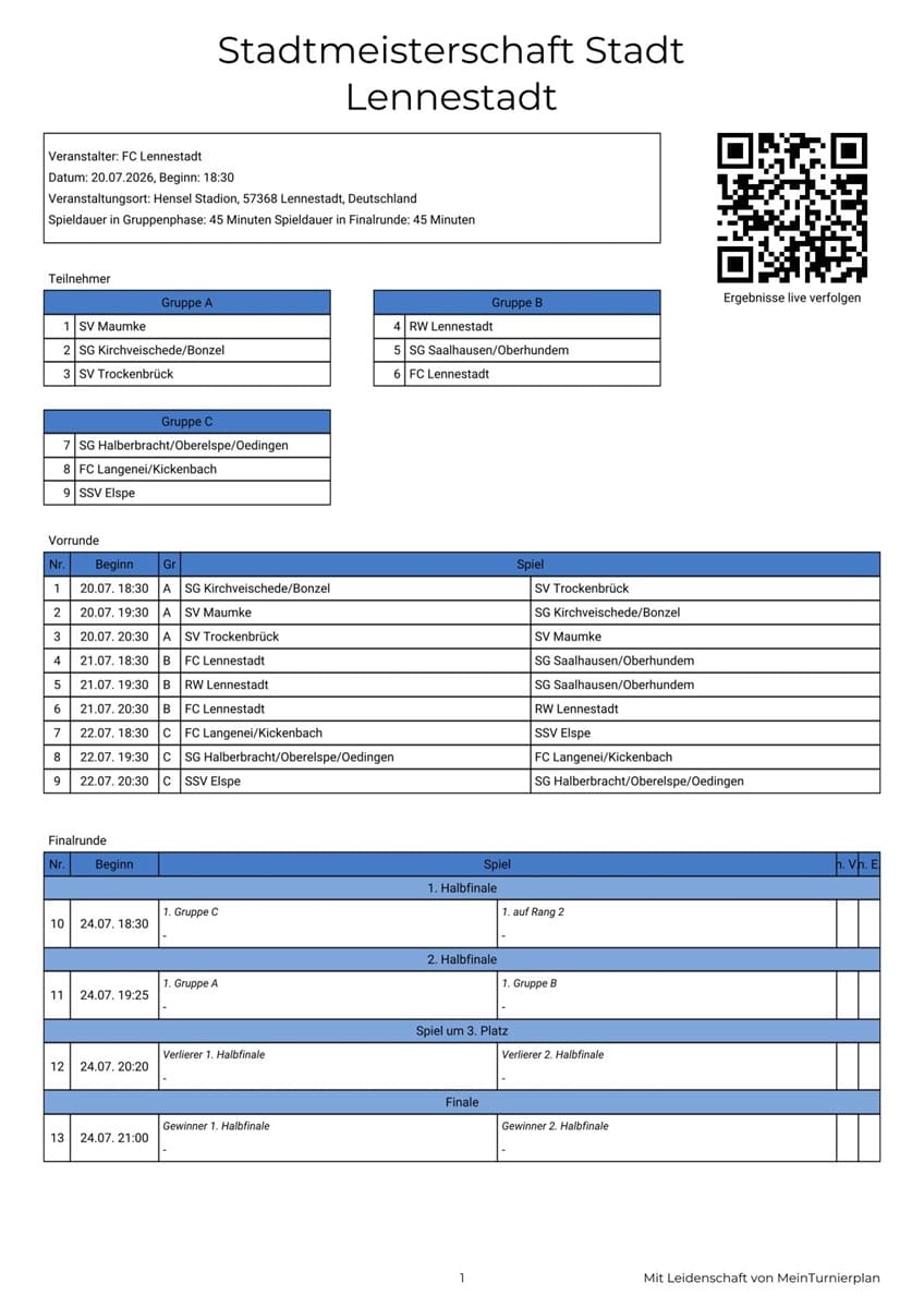 Stadtmeisterschaft Lennestadt Spielplan